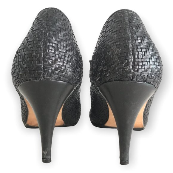 OPENING CEREMONY BLACK LEATHER WOVEN BASKET WEAVE Heels! Size 38! - Picture 6 of 7